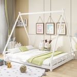 Lit enfant en bois massif 140200cm, lit tente, lit mezzanine, lit jeunesse, lit parent-enfant, cadre de lit en bois massif, blanc