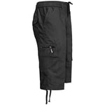 NEW MENS 3/4 ELASTICATED PLAIN SUMMER CARGO COMBAT 6 POCKET SHORTS PANTS[Black,XXL]