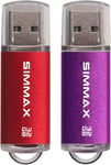 Clé USB 32 Go Lot de 2 Mémoire Stick USB 2.0 Flash Drive Pivotant Stockage Disque Pendrive par SIMMAX (32Go Rouge Violet)