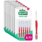 GUM TRAV-LER Brossette Interdentaire, 0,8mm / Elimine 25% de Plaque en plus/Brins Recouverts d'un Agent Antibactérien/Manche Ergonomique, Pack 6x6 Unités