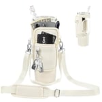 Coolicee Stanley Sports Bottle Cover for 40oz Shoulder Strap with Straw Cap Stanley Cup Holder Cold Insulated Adjustable Handbag Crossbody Outdoor Camping (Cream)