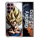 Cokitec Coque Renfocée en Verre Trempé pour Samsung Galaxy S23 Ultra Manga Dragon Ball Sangoku Portrait