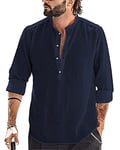 YAOBAOLE Chemise Ete Homme Leger en Lin Chemise Lin Homme Manche Longue Chemise Été Homme Leger en Lin Bleu Marine L