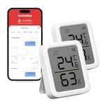 SwitchBot Indoor Thermometer Hygrometer 2 Pack, Indoor Temperature Humidity Sensor with Smart Alert & 68-Day Data Storage, 3In Bluetooth Room Thermometer for Baby Home Garage Greenhouse