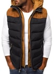 FEOYA Veste Matelassée sans Manche Homme Coton Gilet Doudoune à Capuche Hiver Chaud M Manteaux Blouson sans Manches Rembourré Grande Taille Gilet avec Capuche Poche Gilet Bicolore Zippé Légère Noir