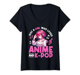 Womens Just a Girl Who Loves Anime and K-Pop Anime Merch Japanese V-Neck T-Shirt