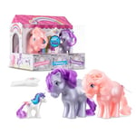 Basic Fun My Little Pony | 40th Anniversary Collector Pack - Pearlized Blossom, Cotton Candy & Mini Glory |Toy Gift Set, Retro Horse Toys for Girls and Boys, Ages 4 35339, Grey