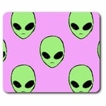 Computer Mouse Mat - Green Alien Heads UFO Aliens Office Gift #14407