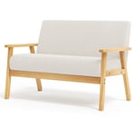 Canapé à 2 Places Scandinave en Velours Teddy,Banquette Fauteuil Salon Cadre en Bois,107 x 60 x 76cm,Blanc,pour Petit espace