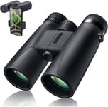 Jumelles Professionnelles 10x42 avec Adaptateur Smartphone,Compactes,Étanches,Vision Nocturne Basse pour Observation des Oiseaux,Chasse,Concerts,Voyages