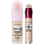 Maybelline New-York - Duo Teint - Perfecteur de Teint Illuminateur Instant Glow Perfector 4-in-1 + Anti-Cernes/Correcteur Instant Anti-Age L’Effaceur - Click Iconique (Light)