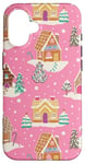 iPhone 16 Preppy Pink Christmas Gingerbread House and Xmas Tree Winter Case