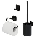 Tiger Colar Ensemble d'accessoires de toilettes - Porte-brosse WC - Porte-rouleau papier toilette sans rabat - Crochet porte-serviette - Noir