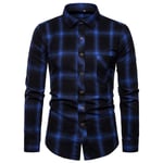 RIQWOUQT Homme Chemise Fleurie Manches Longues,Les Vêtements pour Hommes À Carreaux Bleus Et Noirs Tops Chemise Formelle pour Hommes Tops Casual Business Plaid Impression À Manches Longues Sociale