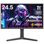 KOORUI Écran PC Gamer 24.5 Pouces, 165Hz, QHD(2560 x 1440), IPS, 1ms, Adpitive Sync, 100% sRGB, Hauteur Réglable, 2xHDMI, DisplayPort, VESA 75x75mm, Noir