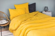 Drap housse en coton Lavé (90x190 cm - Jaune Curry)