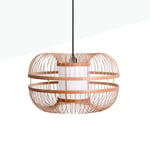 B·LED BARCELONA LED, LED Lampe suspendue de plafond en bambou japonais en osier avec abat-jour en cage tressée style nordique blanc avec douille noire E27 pour salon cuisine Ø40cm K179-N