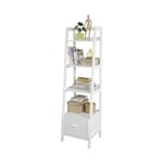 Bibliothèque Étagère style échelle de 4 niveaux et 1 tiroir –Blanc L44xP40xH160cm SoBuy® FRG116-K-W