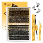 Lash-Extension Kit QUEWEL Lash Clusters 320Pcs 60D+80D Mix 12-18mm Cluster-Lashes with Lash Bond and Seal and Lash Tweezer, Easily Create Thick and Charming Eyes at Home(60D+80D D MIX12-18 Kit)