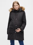 Mamalicious Macy Faux Fur Hood Parka Maternity Coat, Black