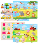 Gontence 4 Pièces Puzzle Enfant 2 3 Ans - Jouet Enfant 2 3 Ans - Puzzle Bois - Montessori 1 an - Jouet en Bois Fille Garcon