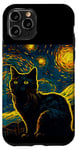 Coque pour iPhone 11 Pro Chat noir Van Gogh Nuit étoilée Propriétaire Chat Maman Papa