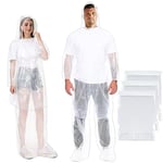 AuRiver Poncho Pluie avec Pantalon, 3 Ensembles, Poncho Impermeable, Poncho de Pluie Adulte, Poncho Anti Pluie à Capuche, Poncho Pluie Femme et Homme, Taille Unique(Transparent-Avec couvre-chaussures)