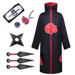 GUOHANG Costume Naruto Halloween pour Hommes Anime Naruto Akatsuki Uchiha Itachi Cosplay Costumes Costumes Anime Costume Plein Accessoires Costume De Fête De Noël pour Hommes Enfants,A7,155CM~165CM