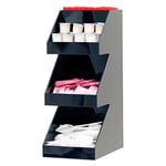 Mind Reader Foundation Collection, 3-Tier, 5-Compartment Coffee, Tea, Utensil and Condiment Dispenser, Countertop Organizer, Kitchen and Breakroom, 6" L x 9" W x 16" H, Black