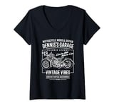 Womens Dennis's Garage Motorcycle Design for the Name Dennis V-Neck T-Shirt