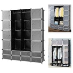 Swanew Armoires Pliantes Système D'étagères Armoire avec une Boucle Ronde en Plastique pour Stockage Vêtements - 16 grilles noir