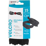 Velcro Marque One-Wrap Attaches Réutilisables, Multi-Usage, Parfaites Pour Ranger Les Accessoires De Bureau, Les Câbles Et Aménager La Maison, Noir 12 Mm X 20 Cm, Lot De 15