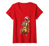 Womens Cello Music Instrument Christmas Hat Xmas V-Neck T-Shirt