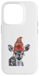 Coque pour iPhone 14 Pro Mère de cerf faon mignon portant un chapeau d'hiver tricoté dessin croquis