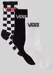 Vans Kids 3 Pack Classic Crew Sock - White, White, Size 13.5-5