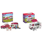 Schleich 42535 Horse Club - Voyage en Voiture avec remorque, Coffret avec 1 Cheval Inclus & Vétérinaire Mobile avec Poulain Hanovrien, Coffret avec kit de radiographie et 1 Cheval