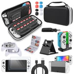 FYOUNG Accessories Bundle Compatible with Nintendo Switch OLED Model - Carry Case & Protective Case & Charger for Joycon & Hand Grip for Switch OLED - Black