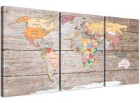 Large Decorative Map of World Atlas Canvas Wall Art Print - Multi 3 Part - 3326