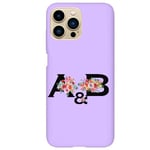 Coque violet Iphone 14 PRO avec vos initiales personnalisees et fleur rouge