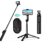 TELESIN Wireless Bluetooth Remote Control Compatibile with Go Pro Hero 10 9 Max,with Fold Camera Phone Selfie Sticks Tripod and Phone Holder Clip for Action Camera and Phone