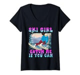 Womens Skiing Kids SKIING GIRL CATCH ME IF YOU CAN Funny V-Neck T-Shirt