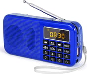 J-725 Radio Portable Rechargeable, Poste Radio FM avec Batterie Rechargeable 3000mAh, Petite Radio Portable avec Réveil/Horloge et éClairage de Secours, Prise en Charge MP3/SD/USB/AUX