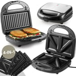 4-IN-1 Panini Grill Waffle Maker Sandwich Toaster Doughnut Dessert Non-Stick