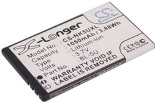 Batteri til BL-5U for Nokia, 3.7V, 1050 mAh