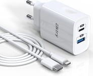 20w Chargeur Iphone Rapide, Elktry Chargeur Iphone 2 Ports [Mfi Certified] Avec 2m C?Ble Usb C Vers Lightning Power Delivery 3.0 Chargeur Usb C Compatible Avec Iphone 12/13/11 Pro X/Xs Max Ipad Etc