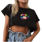 2021 New Black Shirt Women Crop Tops for Women High Waist Vintage Tops Crewneck Shirt Sexy Crop Tops for Women Sexy Tops for Women Black S