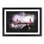 Big Box Art Pont Alexandre III Bridge in Paris France Paint Splash Framed Wall Art Picture Print Ready to Hang, Black A2 (62 x 45 cm)