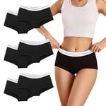 Desanlapi Culotte Femme en Coton Boxer de Sport Shorts Caleçon Femme Shorty sous-vêtements Extensible Hipster Stretch Slips Lot de 6 Noir M