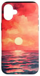 Coque pour iPhone 16 Plus Housse de téléphone motif aquarelle géométrique plage et océan coucher de soleil rouge