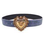 DOLCE & GABBANA DEVOTION Pearl Heart Velvet Dress Belt Blue Gold 80 32 S 12866